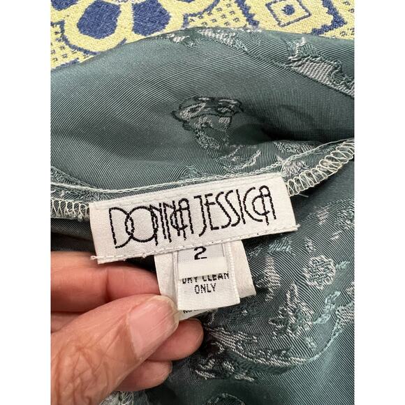 VTG Donna Jessica Asymmetric Multicolor Textured Patchwork Dress Romantic Sz-M - Picture 9 of 13